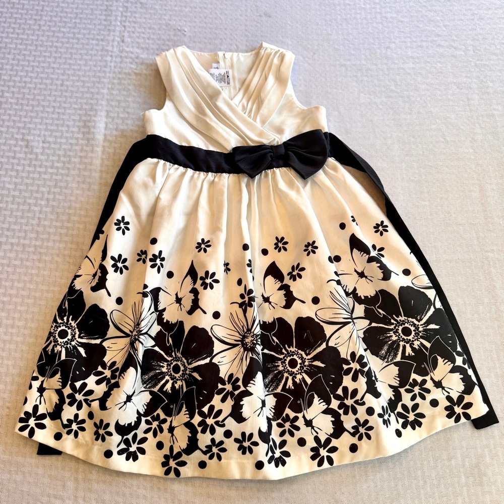 Bonnie Jean Girls Dress Size 6 Ivory Black Floral Bow Party